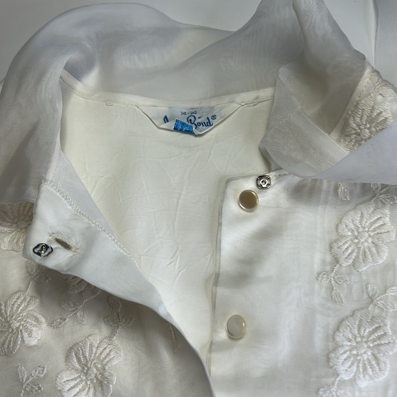 JUDY BOND VINTAGE 1950s EMBROIDERED SHEER SLEEVE BLOUSE SECRETARY BOW SZ 14 - Picture 15 of 16